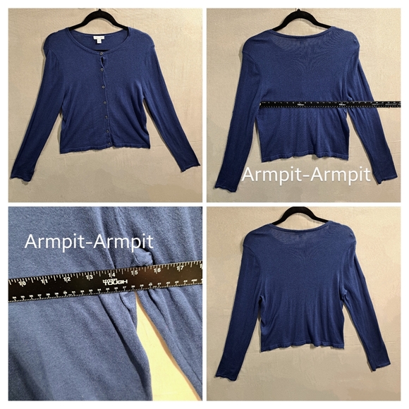 J.Jill Women Small Blue Cotton Bamboo Viscose Long Sleeve Button Up Cardigan - Picture 3 of 9